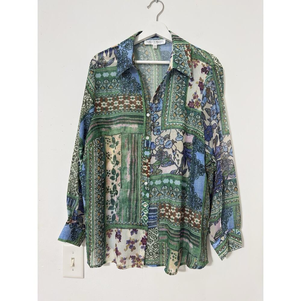 Chelsea & Theodore Boho Patchwork Arts Button Up Top Artsy Indie Peasant Size 1X - Picture 2 of 12